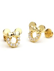 14k Gold Plated Minnie Mouse Children Screwback Earring With 925 Silver Post Baby, Toddler, Kids & Children
