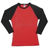 American Apparel - Baby Rib 3/4 Sleeve Raglan, Red and Black, XS
