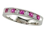 0.45 cts Diamond and Pink Sapphire Band With Milgrain - Platinum, 18kt White or Yellow Gold