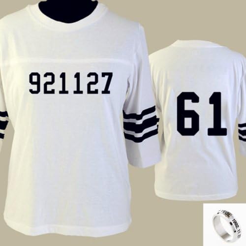 EXO Kpop Overdse football T shirt short sleeve shirt + EXO member titanium birthday Ring/necklace (chanyeol, S)