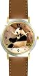 Photo Giant Panda or Panda Bear Animal - WATCHBUDDY&reg; DELUXE TWO-TONE THEME WATCH - Arabic Numbers - Brown Leather Strap-Size-Large ( Men's Size or Jumbo Women's Size )