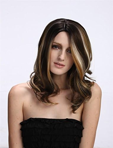 CHICOME Ladies Light Brown,Gold and Light Grey Mixed Highlight Color Layered Fringe Style Long Curly Wigs