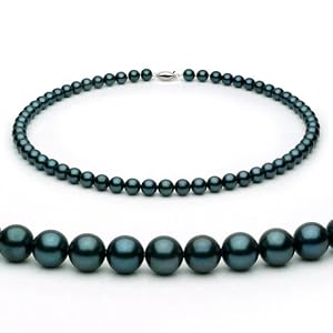 14k White Gold 6.0-6.5mm Black Akoya Saltwater Cultured Pearl Necklace AA+ Quality, 18 Inch Princess, Color Enhanced