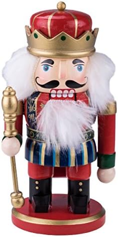 Chubby King Nutcracker Decoration Figure with Crown, Boots, &amp; Scepter - 7.25" Red, Gold, Blue, Green, White, Black