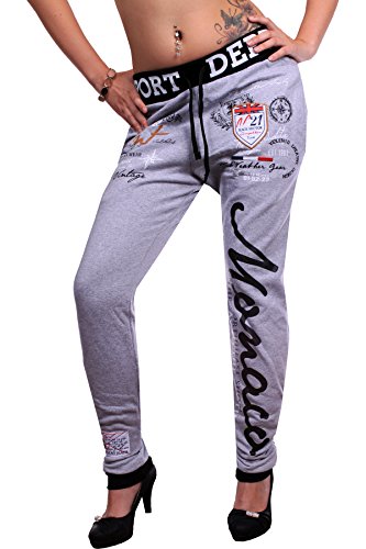 Damen lange Trainingshose | Monaco Sporthose R-478 (L-fällt größer aus, Grau-Schwarz)