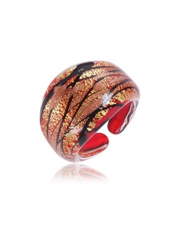 Antica Murrina Veneziana Laguna - Ring aus Muranoglas in Rot/Gold/Schwarz