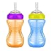 Nuby 2-Pack 10 oz No-Spill Cup with Flexi Straw, Blue/Orange