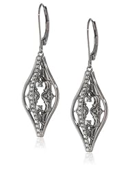 Black Rhodium Plated Sterling Silver Scroll Kite Diamond Earrings (1/10 Cttw, I-J Color, I2-I3 Clarity)
