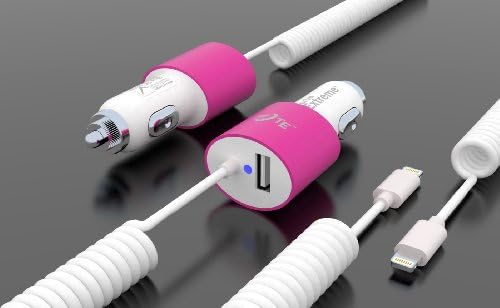 Turbo Extreme® High-Performance Rapid Charge 18W - 3.4A USB Car Charger with Built-in Lightning Adapter for Apple Devices / Features Long 8 Ft. Cord / Charge iPhone 5, iPhone 5S, iPhone 5C, iPod Touch (5th generation), iPod Nano (7th generation), iPad Mini, iPad (4th generation) and iPad Air / Use a USB Cable to Charge Most USB Powered Devices and Smartphones; Including Samsung Galaxy S4, S3, S2, Galaxy Exhibit 4G, Mega 6.3, Legend, LG G2, Galaxy Note 3, Note 2, Nokia Lumia 521 Kindle, HTC One, Nexus 5, 7, Droid, Motorola Razr Maxx, HD, Blackberry and more (Pink)