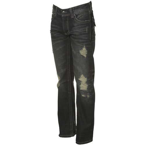 Affliction Vintage Damaged Cooper Vintage Relaxed Boot Cut Denim Jeans (34)