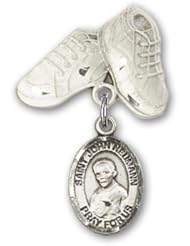 Sterling Silver Baby Badge with St. John Neumann Charm and Baby Boots Pin