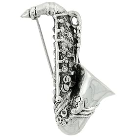 Buy Sterling Silver 1 13 16 (46 mm) Saxophone Brooch Pin made by 1 now!