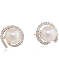 10k Rose Gold Cultured Freshwater Cultured Pearl and Diamond Earrings (0.1 cttw, GH Color, I2-I3 Clarity)