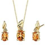Lavish and Graceful 1.50 cts Oval Checkerboard Citrine Diamond Pendant Earrings Set 14Kt Yellow Gold