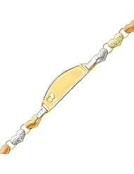 14K 3 Tri-color Diamond Cut Stampato Heart Oval ID Bracelet with Lobster Claw Clasp - 6" Inches