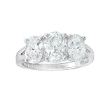 Platinum Plated Sterling Silver Cubic Zirconia Oval Three-Stone Cubic Zirconia Ring, Size 7