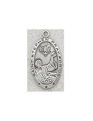 Sterling Silver St. Stephen Medal with 24 inch chain