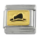 SilverBin Enamel Paint Gold Tone Cowboy Hat Stainless Steel Italian Charm Link