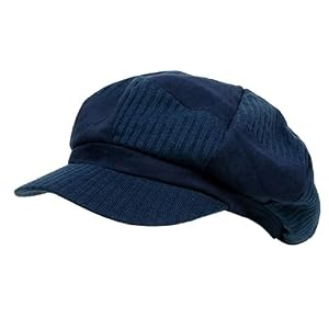 Suede Corduroy Checker Newsboy Cap-Navy W16S67D