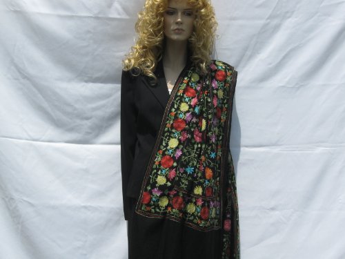 SCARF – CASHMERE PASHMINA WRAP WITH ALL OVER CREWEL EMBROIDERY