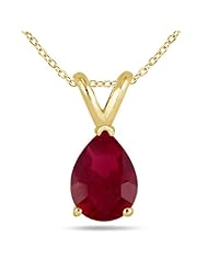 All-Natural Genuine 7x5 mm, Pear Shape Ruby pendant set in 14k Yellow gold