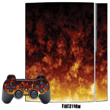 Protective Skin Decal Cover Sticker for Playstation 3 Console + two PS3 Controllers - Fire Storm
