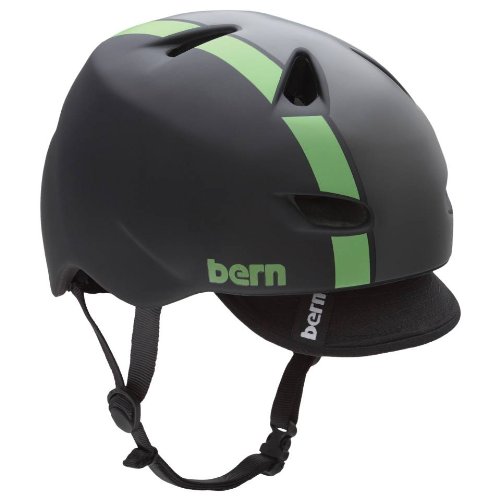 Bern Brentwood Matte Black/Green Bomber Helmet with Visor, X-Large