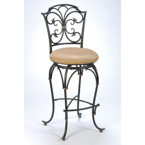 Hillsdale Sparta 24-Inch Counter Stool with Return, Black-Gold Finish with Buckskin Faux-Suede Fabric