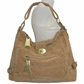 X-large Tan Suede Like Slouchy Urban Zip Hobo Handbag