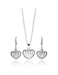 Nickel Free Sterling Silver Pendant & Earring Sets Stripe Heart Sterling Silver Set Pendant Length: 4.20mm Width: 15mm Earring Length: 11.6mm Width: 12.05mm