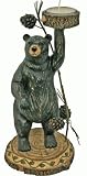 Black Bear Statue Figure Standing On A Rustic Wood Tree Stump With Pine Cones And Holding A Tealight Candle Over His Head 9