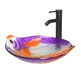 Abstract Koi Fish Glass Vessel Bathroom Sink Faucet & Drain