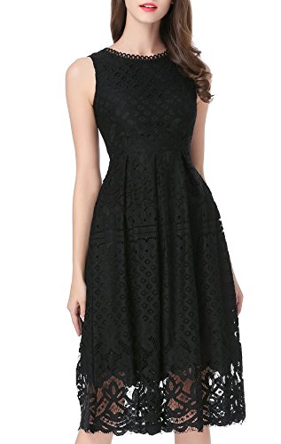 VELLASR Womens Fashion Sleeveless Lace Fit Flare Elegant Cocktail Party Dress