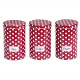 Retro Red Polka Dot Spot Tea, Coffee, Sugar Tins