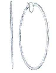 10K White Gold 0.75CT White Round Cut Diamond Micro-Pave Fashion Hoop Earring