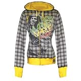 Bob Marley - Lounge Plaid All-Over Zip Womens Hoodie in Gray/Yellow