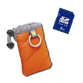 Carrying Pouch (orange) & 4GB SDHC Card Combo for KODAK Zx1 / Zi6 / Zi8 Pocket Video Camcorder