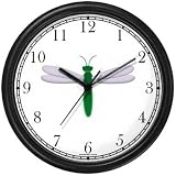 Green Body & White Winged Dragonfly or Dragon Fly - JP Wall Clock by WatchBuddy Timepieces (Black Frame)