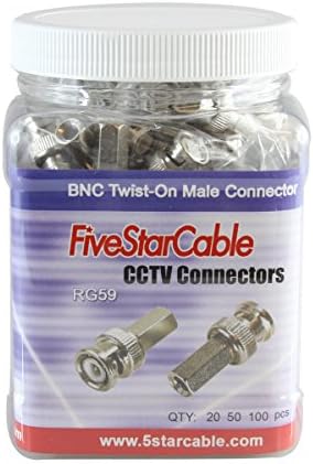 5 Star Cable Professional Grade BNC Twist-On Male Connector. Pack of 100 pcs in Grip Jars