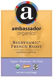 Ambassador Organics Biodynamic French Roast Ground Organic Coffee, 12-Ounce Bags (Pack of 2)