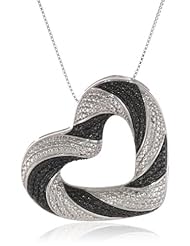 Sterling Silver Black Diamond Large Heart Shaped Pendant Necklace (0.10 cttw), 18"