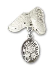 Sterling Silver Baby Badge with St. John Baptist de la Salle Charm and Baby Boots Pin