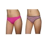 2 PACK: Womens Sexy Hipster Briefs Underwear Thong Panties / Knickers - Pink & Red Brown