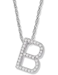 14K White Gold Diamond "B" Initial Pendant, 16" Necklace