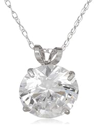 10k Gold Solitaire Pendant Made with Swarovski Zirconia (3 cttw), 18"