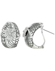 14K White Gold 0.67ct Flower Power Micro pave Set White Diamond Huggie Earrings