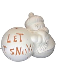 Ceramic Bisque - Ready to Paint - "Let It Snow" Snowman Pushing a Snowball - Night Light