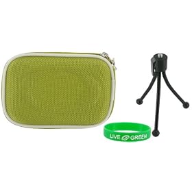Young Micro Hard Nylon (Green) Case and Tripod for JVC PICSIO GC-FM1AUS HD Camcorder Black Ice
