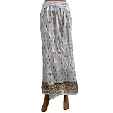 White Belly Dance Block Printed Women's Long Skirt India 36 Inch Length