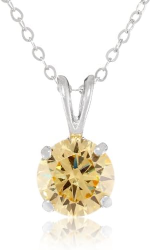Diamond Veneer Cushion Square Cubic-Zirconia Solitaire Canary Pendant Necklace, 16"+2"